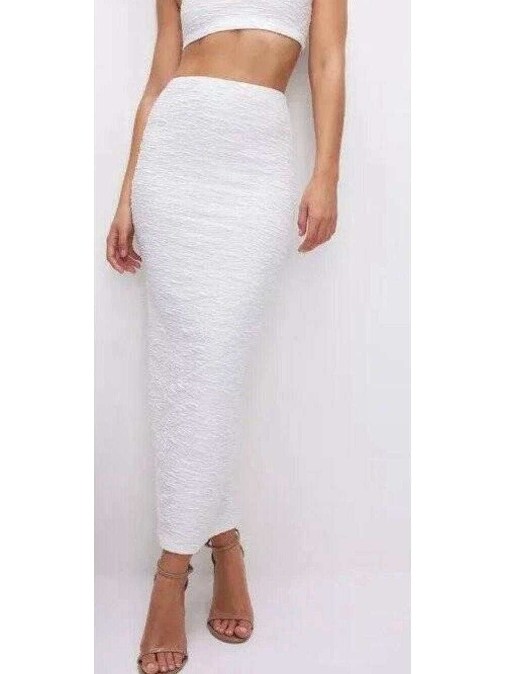 Good American NWT Cloud White Scrunchie Maxi Skirt size 2 XS pull on skirt
